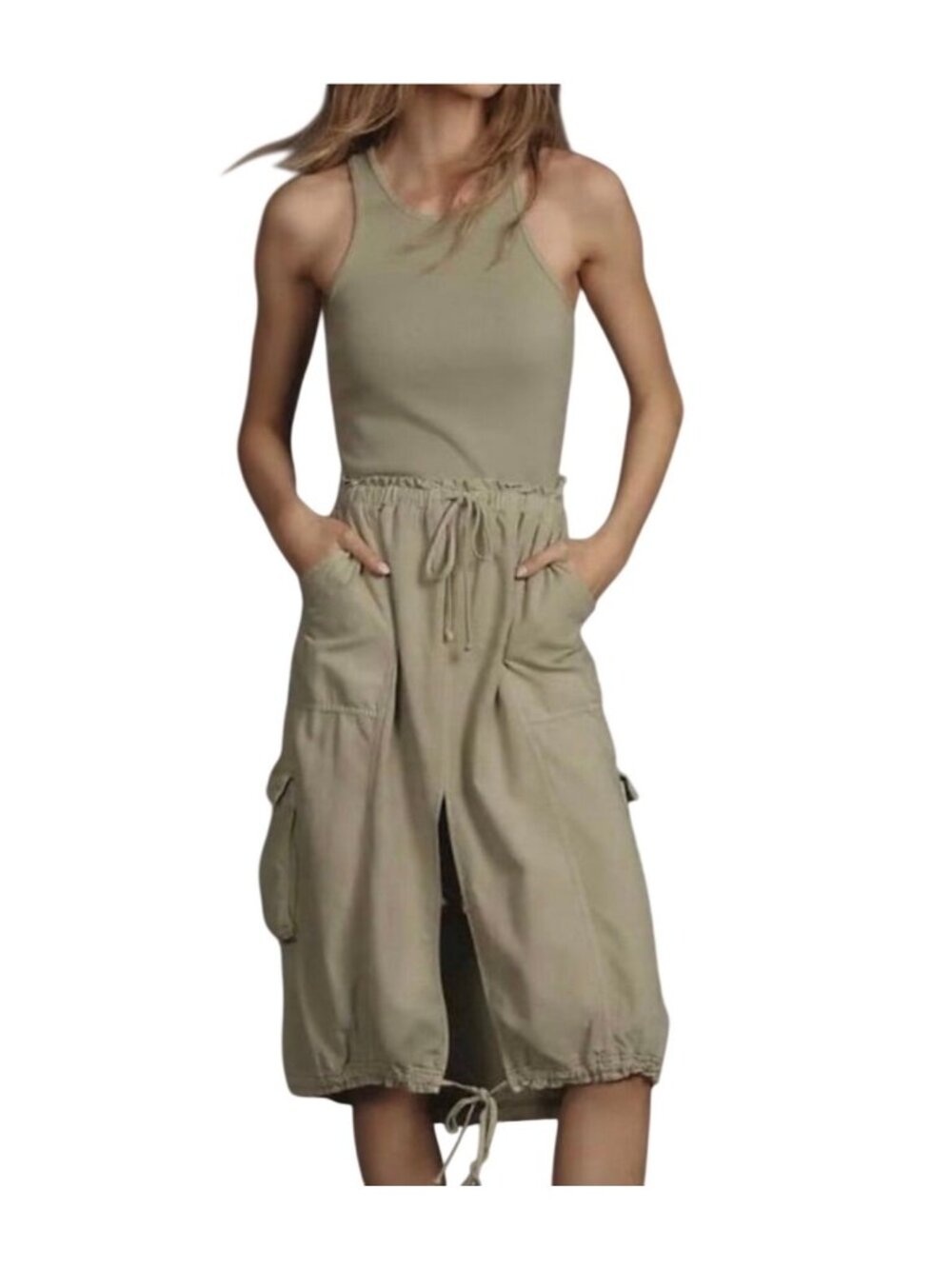 Daily Practice By Anthropologie Racerback Utility Drawstring Midi Dress Size S